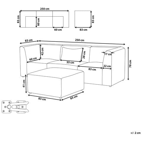 Divano Modulare 3 Posti Lemvig Velluto A Coste Bianco Sporco Con Ottomana - Foto 9