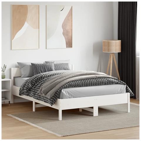 Giroletto Con Testiera Bianco 120x190 Cm Legno Massello Di Pino - Foto 3