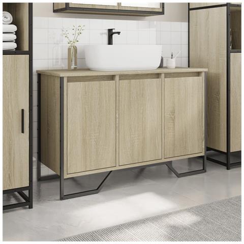 Mobile Lavabo Bagno Rovere Sonoma 91x35x60 Cm In Truciolato - Foto 3