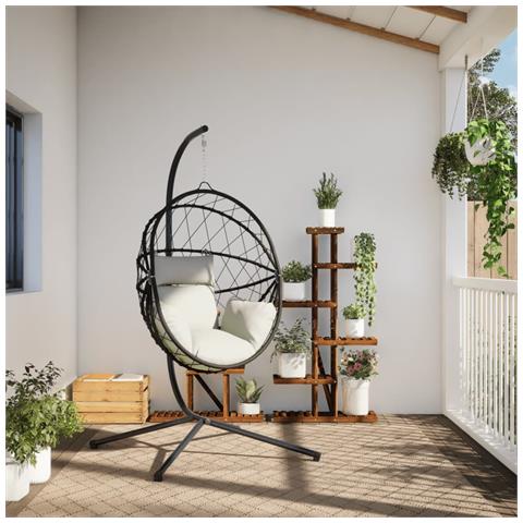 Sedia A Uovo Sospesa Con Supporto Beige In Polyrattan E Acciaio - Foto 2