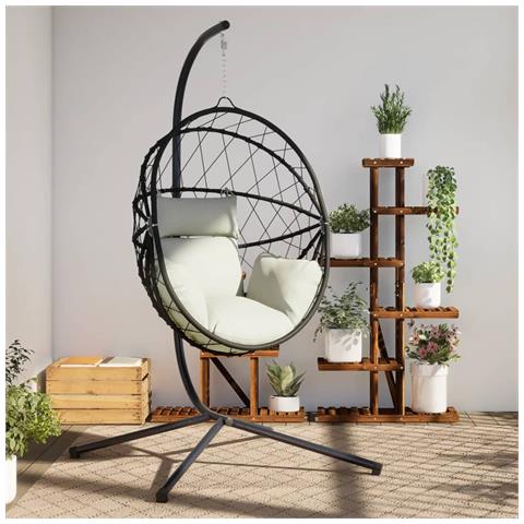 Sedia A Uovo Sospesa Con Supporto Beige In Polyrattan E Acciaio - Foto 8