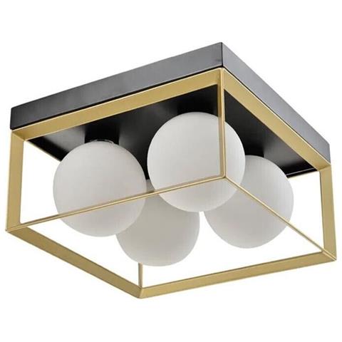 Plafoniera Da Soffitto 4 X Sfera In Vetro Bianco Lampadario Metallo Nero Bronzo - Foto 2