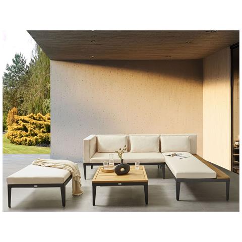 Set Salotto Da Giardino Con Tavolo E Pouf 3 Posti Bracciano Lato Sinistro Legno Di Acacia Certificato Beige Chiaro - Foto 1