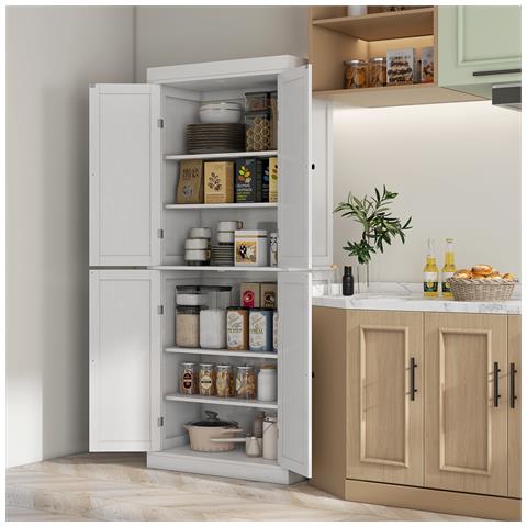 Mobile Cucina Alto con 6 Ripiani Regolabili e 2 Ante in Legno, 76x40.5x184 cm, Bianco - Foto 2