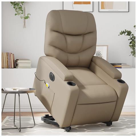 Lusso Casadino - Poltrona Alzapersona Massaggio Elettrica Cappuccino Similpelle - Foto 8