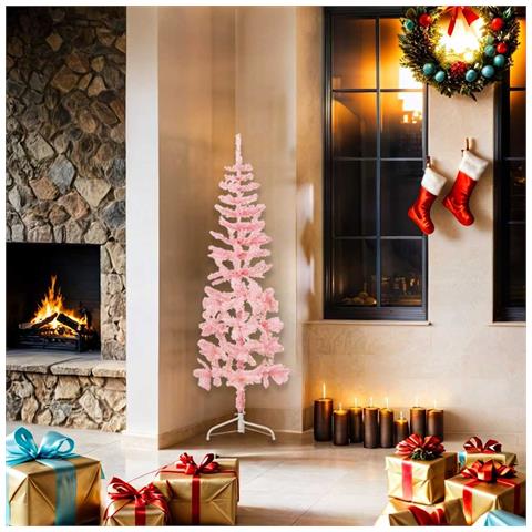 Lusso Casadino - Albero Natale Artificiale Sottile A Metà E Supporto Rosa 150 Cm - Foto 1