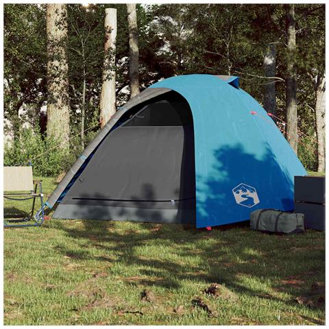 Tenda da Campeggio a Cupola per 4 Persone Blu Impermeabile - Foto 2