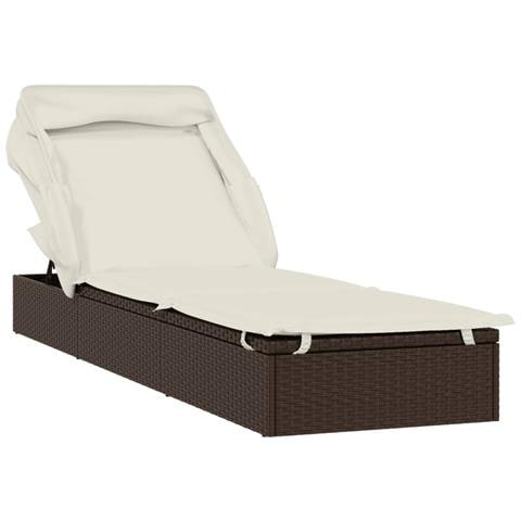 Lettino con Tetto Pieghevole Marrone 213x63x97 cm Polyrattan - Foto 1