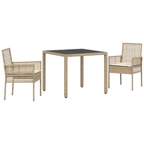 Set da pranzo da giardino 3 pezzi con cuscini in polyrattan beige - Foto 1