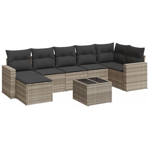 Set Divano da Giardino 8pz con Cuscini Grigio Chiaro Polyrattan - Foto 1