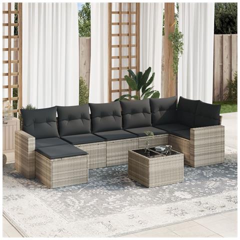 Set Divano da Giardino 8pz con Cuscini Grigio Chiaro Polyrattan - Foto 2
