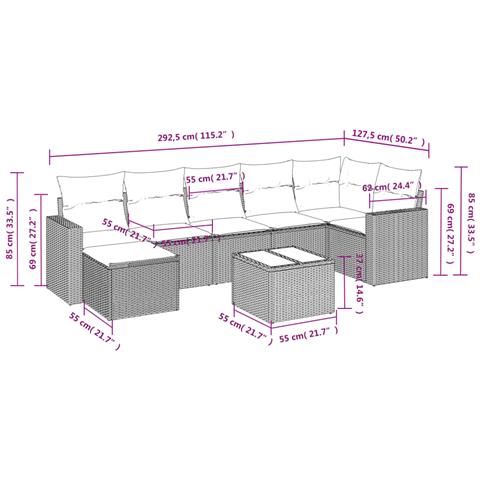 Set Divano da Giardino 8pz con Cuscini Grigio Chiaro Polyrattan - Foto 3