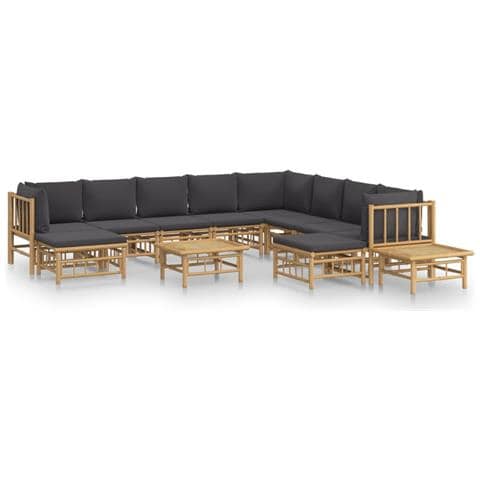 Set Salotto da Giardino 12pz con Cuscini Grigio Scuro Bambù - Foto 1