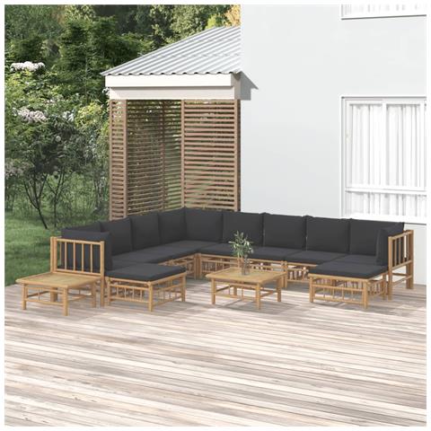 Set Salotto da Giardino 12pz con Cuscini Grigio Scuro Bambù - Foto 2
