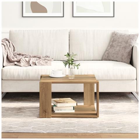 Tavolino da caffè Rovere artigianale 51,5x51,5x30 cm Legno massello - Foto 2