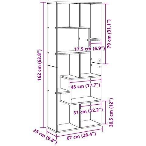 Libreria Divisoria Rovere Nero 67x25x161,5 cm Legno Ingegnierizzato - Foto 9