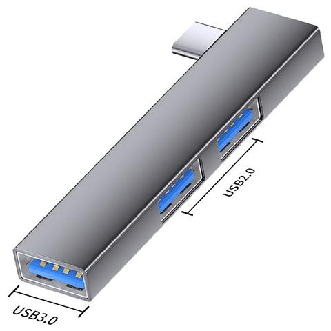 Adattatore Hub Usb-c A Doppio Usb 2.0 + Usb 3.0 In Alluminio Per Laptop E Dispositivi Compatibili Grey - Foto 1