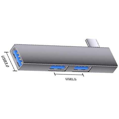 Adattatore Hub Usb-c A Doppio Usb 2.0 + Usb 3.0 In Alluminio Per Laptop E Dispositivi Compatibili Grey - Foto 2