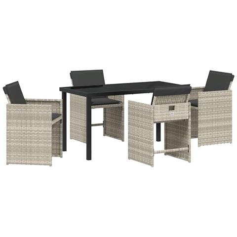 Set da Pranzo per Giardino 5 pcs Grigio chiaro Poly Rattan - Foto 1