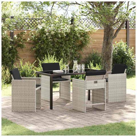 Set da Pranzo per Giardino 5 pcs Grigio chiaro Poly Rattan - Foto 2