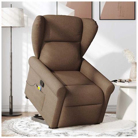 Poltrona Alzapersona Massaggiante Reclinabile Marrone Tessuto - Foto 2