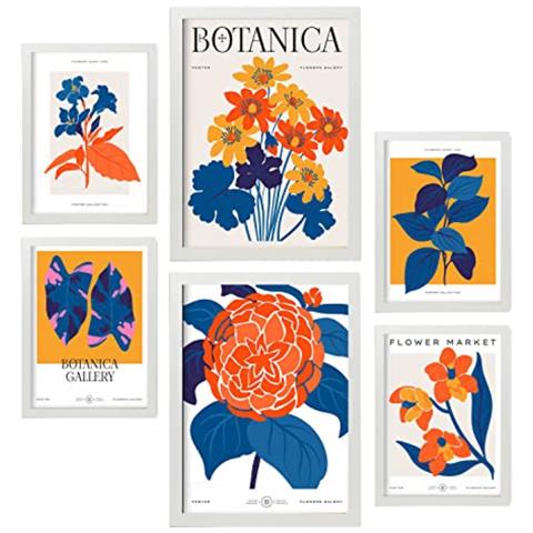 Set Di 6 Stampe I Fiori Vivono In Arancione, Stampe Naturalistiche E Botaniche Per L'interior Design A3 & A4 Cornice Bianca - Foto 1