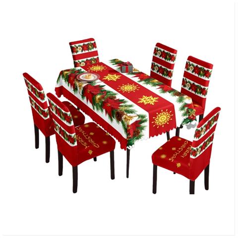 Set Decorativo Natalizio 7 Pezzi: Tovaglia E Coprisedie Rosso Festivo - Foto 1