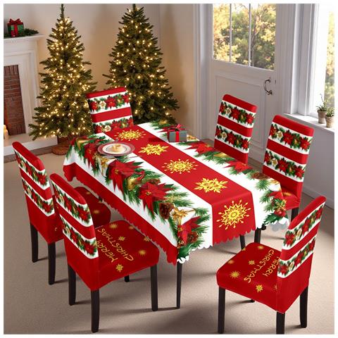 Set Decorativo Natalizio 7 Pezzi: Tovaglia E Coprisedie Rosso Festivo - Foto 2