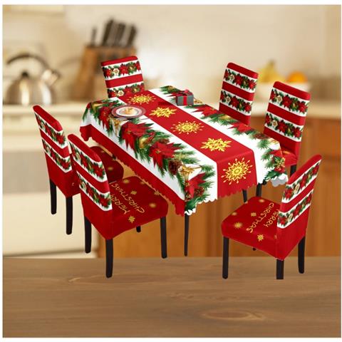 Set Decorativo Natalizio 7 Pezzi: Tovaglia E Coprisedie Rosso Festivo - Foto 4