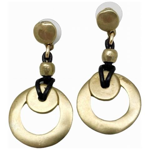 Orecchino Miro Placcato Oro Con Placcatura In Pelle Marrone - Foto 1