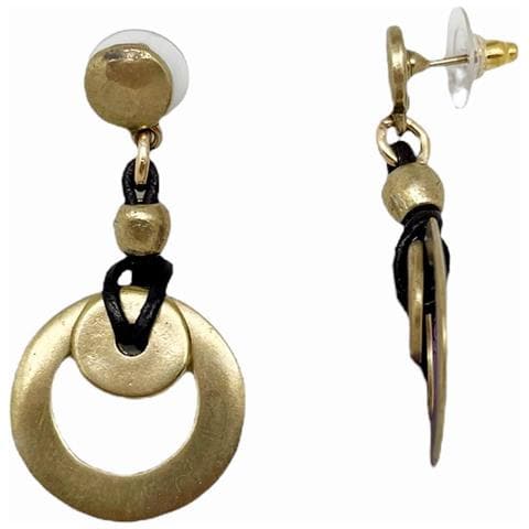 Orecchino Miro Placcato Oro Con Placcatura In Pelle Marrone - Foto 2