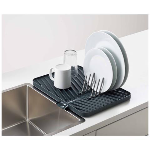 Superficie Scolapiatti Regolabile Flip Up Scolapiatti Per Piatti Drenaggio Efficiente Pieghevole Per Conservazione Facile Da Pulire Colore Grigio Scuro Con Beccuccio Di Scolo - Foto 2
