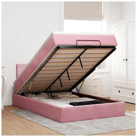 Pouf Letto con Materasso Rosa 120x190 cm Velluto - Foto 2