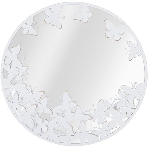 Specchio Tondo White Butterfly In Ferro Bianco E Oro Con Farfalle - Foto 1