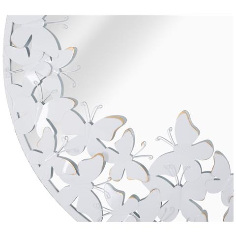 Specchio Tondo White Butterfly In Ferro Bianco E Oro Con Farfalle - Foto 2