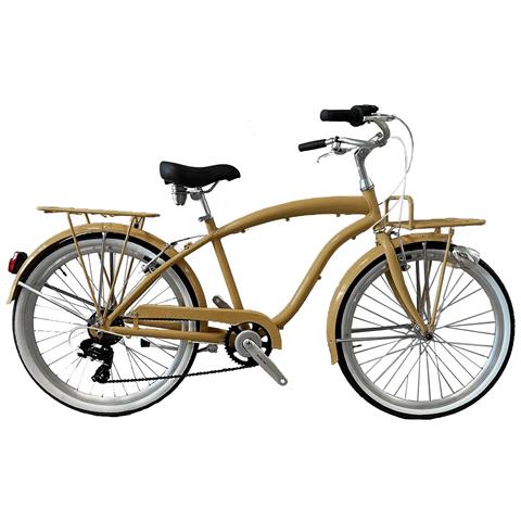 Bici Alluminio Da Uomo Misura 26 City Bike Bicicletta Beach Cruiser Stile Americano Cambio 7v Completa Di Accessori Luci A Led - 46 Oro Perlato - Foto 1