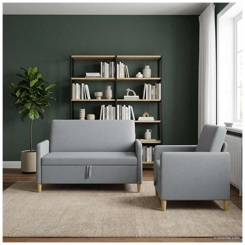 Set di Divani con Storage 2 pcs Grigio Chiaro Poliestere - Foto 2