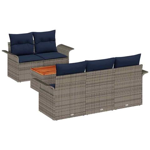 Set Divano da Giardino con cuscino 6 pcs Grigio polyrattan - Foto 1
