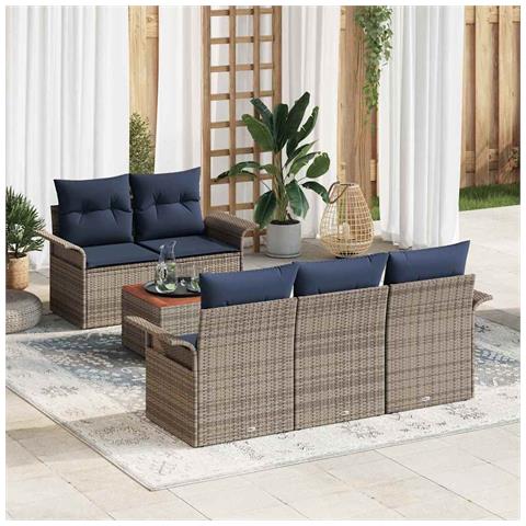 Set Divano da Giardino con cuscino 6 pcs Grigio polyrattan - Foto 2