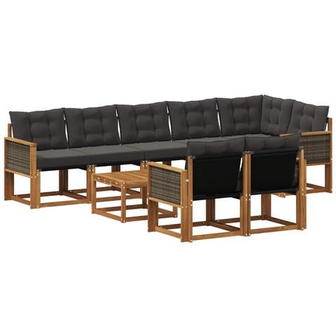 Set di divani da esterno con cuscino 9 pcs Naturale e Nero - Foto 1