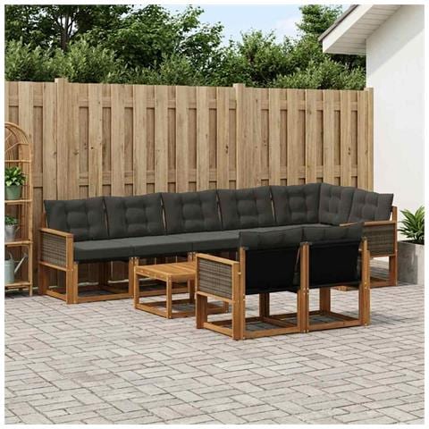 Set di divani da esterno con cuscino 9 pcs Naturale e Nero - Foto 2