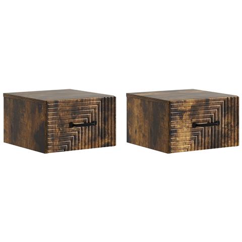 Mobiletto da notte a muro 2 pcs Rovere Fumo 34,5 x 33 x 20 cm - Foto 1