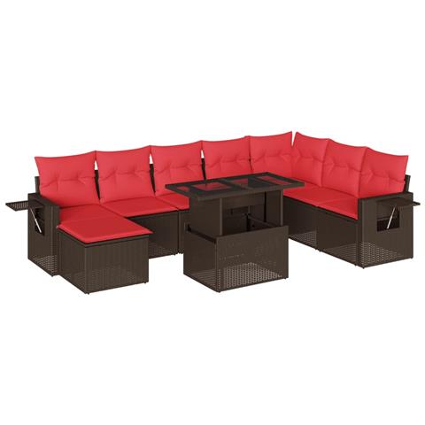 Set Divani da Giardino 9 pz con Cuscini Marrone in Polyrattan - Foto 1