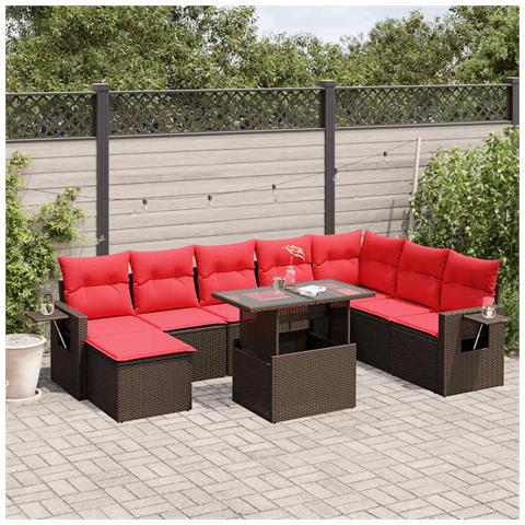 Set Divani da Giardino 9 pz con Cuscini Marrone in Polyrattan - Foto 2