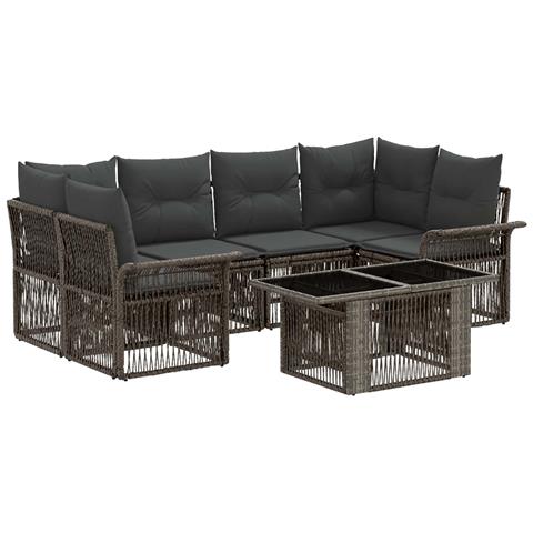 Set Divano da Giardino 7 pz Grigio e Grigio Scuro polyrattan - Foto 1