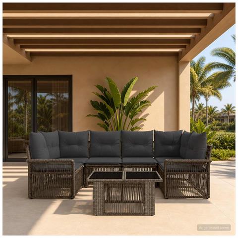 Set Divano da Giardino 7 pz Grigio e Grigio Scuro polyrattan - Foto 10