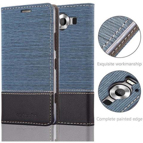 Custodia Compatibile Con Nokia Lumia 950 In Blu Scuro Nero - Coperchio Protettiva Con Chiusura Magnetica, Funzione Stand E Tasca Per Le Carte - Foto 9