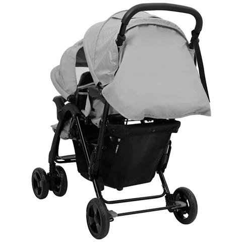 Passeggino Gemellare A Tandem Grigio Chiaro In Acciaio - Foto 2