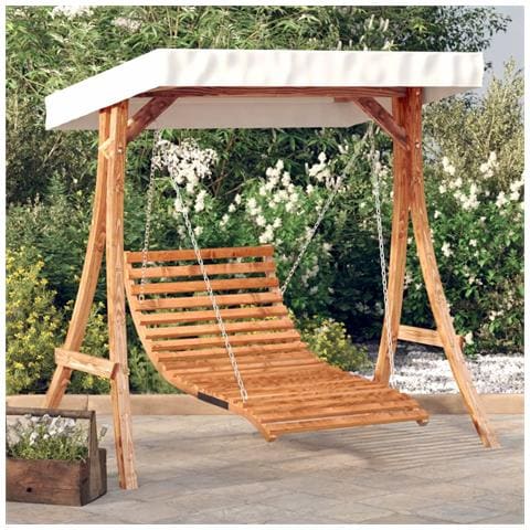Letto A Dondolo Con Tetto Massello Di Abete Finitura In Teak - Foto 1