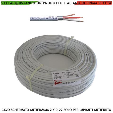 Cavo Flessibile Antifiamma Schermato 2xø0,22 Mm² Twistato Per Impianti Di Allarme Antifurto Norma Cei 20/22-iii - Foto 1